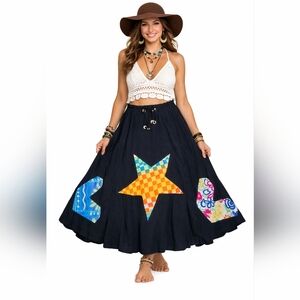 Boho Hippie Artsy Lagenlook Patchwork Art To Wear 2X Maxi Skirt Colorful Plus